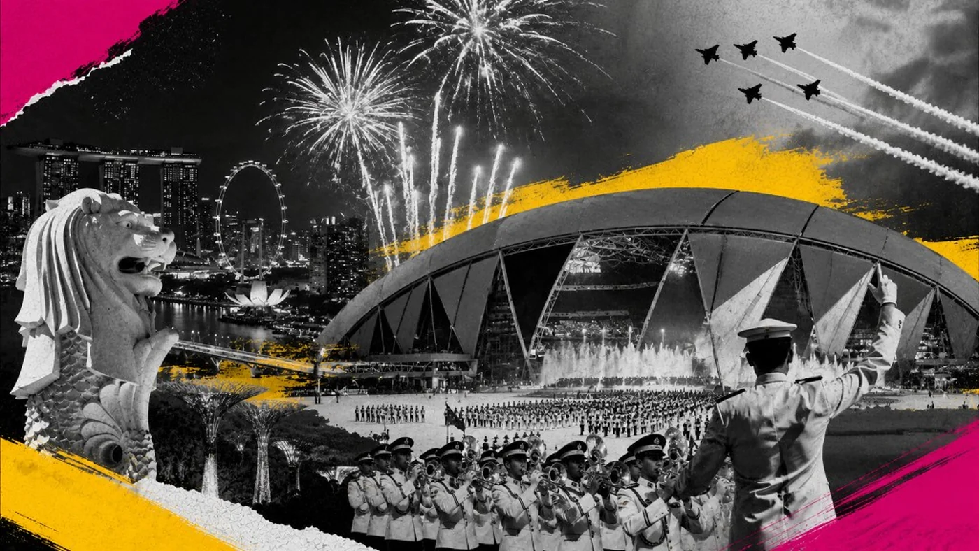 Desfile e fogos de artifício do Dia Nacional de Singapura no Estádio Nacional, agosto de 2026