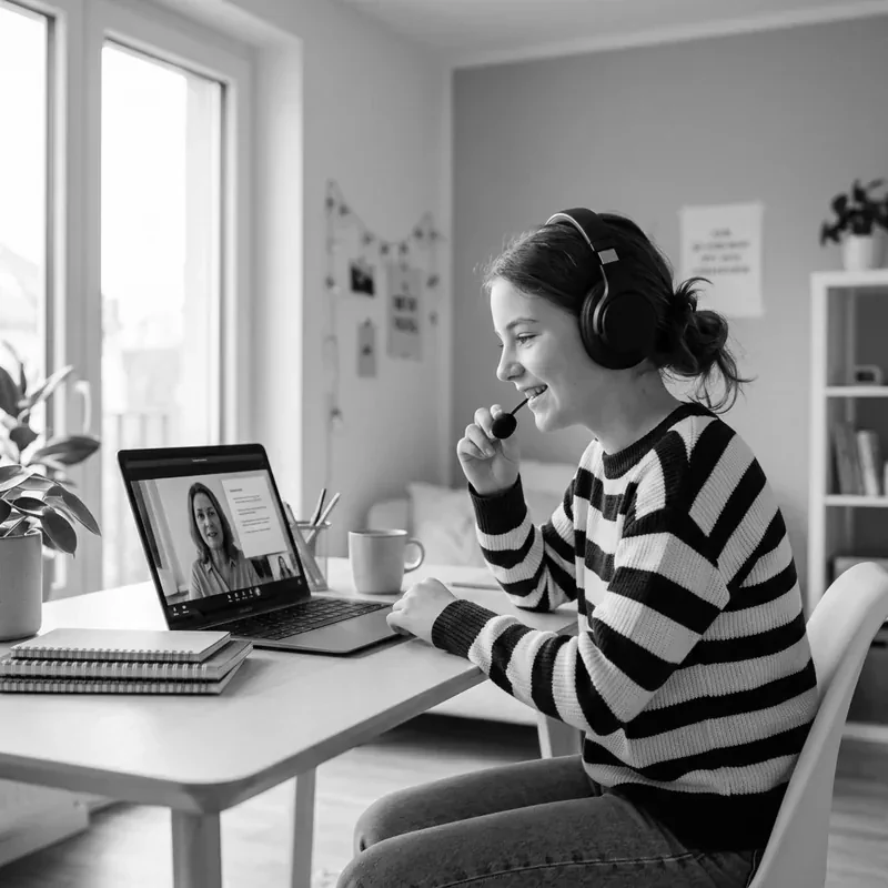 Schülerin Klasse 5-10 im Online-Englischunterricht mit einer Muttersprachlerin