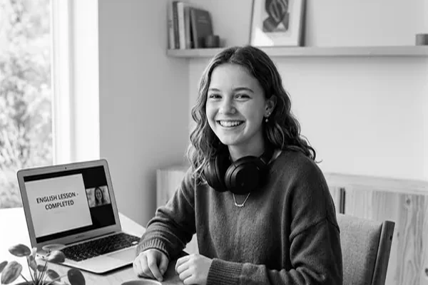 Zufriedener Schüler nach der ersten kostenlosen Englisch-Probestunde